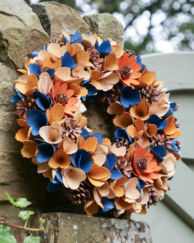 blue orange indoor outdoor wreath