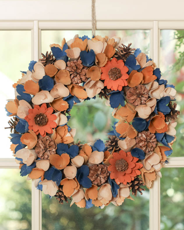 Autumn Harvest Floral Door Wreath on hanging on the window