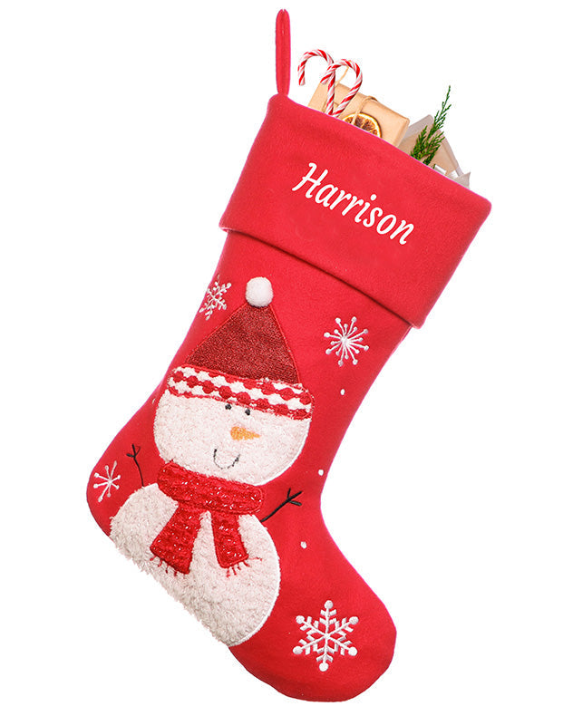 Personalised Red Snowman Christmas Stocking