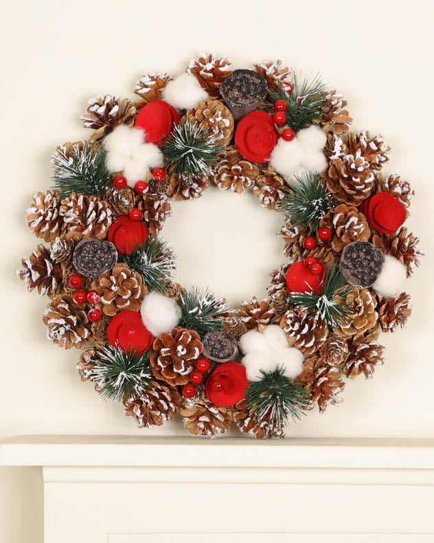 Winter Snow Pinecone and Roses Christmas Wreath 38cm