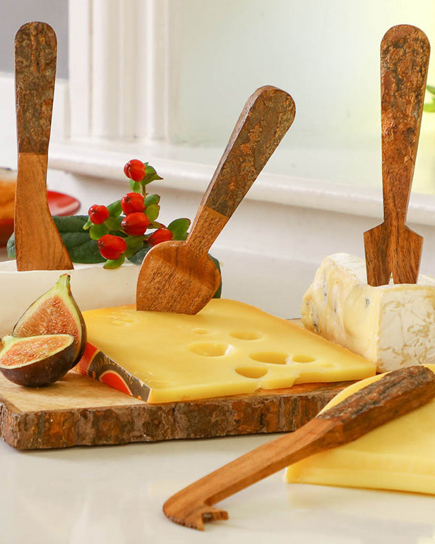 Cheese Markers, Boards & Knives - Set of Four Wooden Cheese Knives