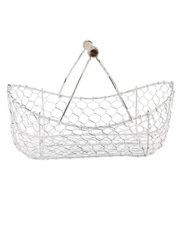 Handwoven White Chickenwire Trug Basket