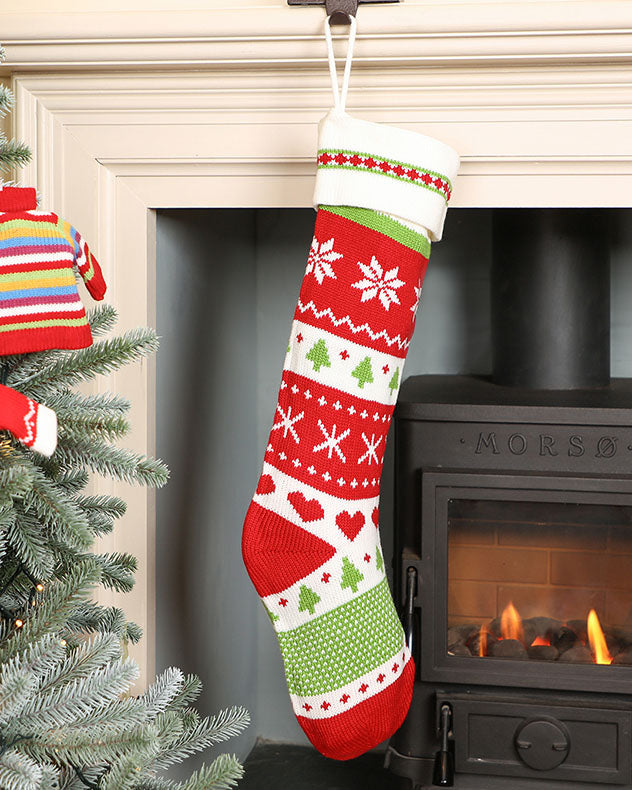 Stockings Red - Fair Isle Knitted Christmas Stocking