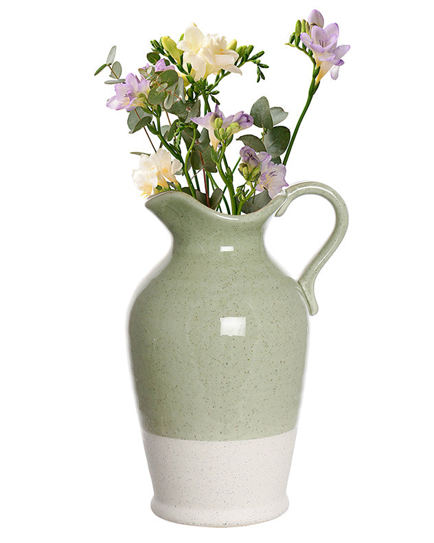 ceramic green and white pitcher vase