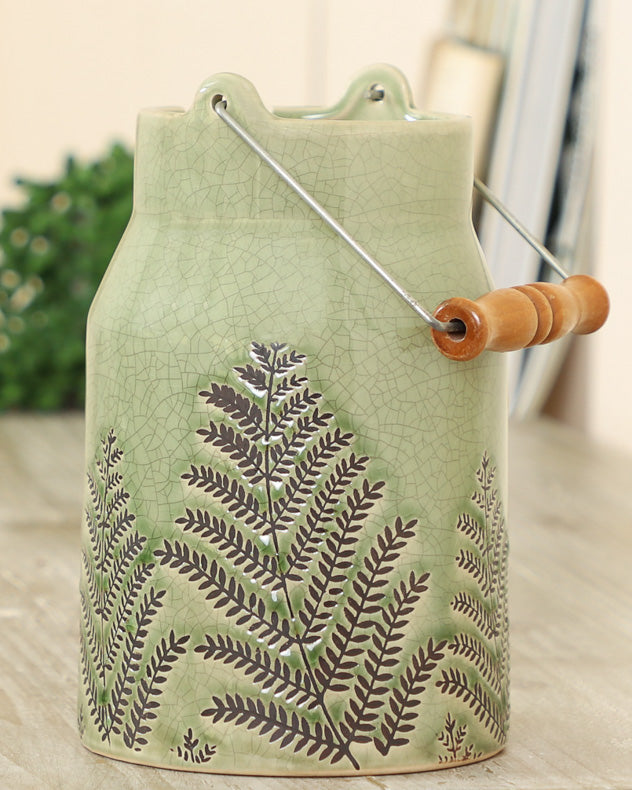 green ceramic fern flower vase