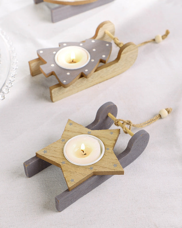 Wooden christmas deals tea light holders