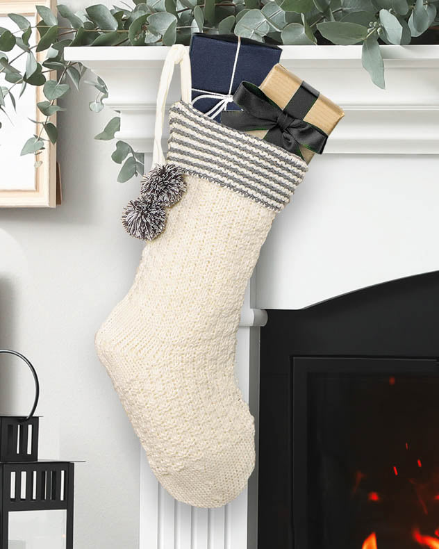 White Sparkling Chunky Knit Christmas Stocking