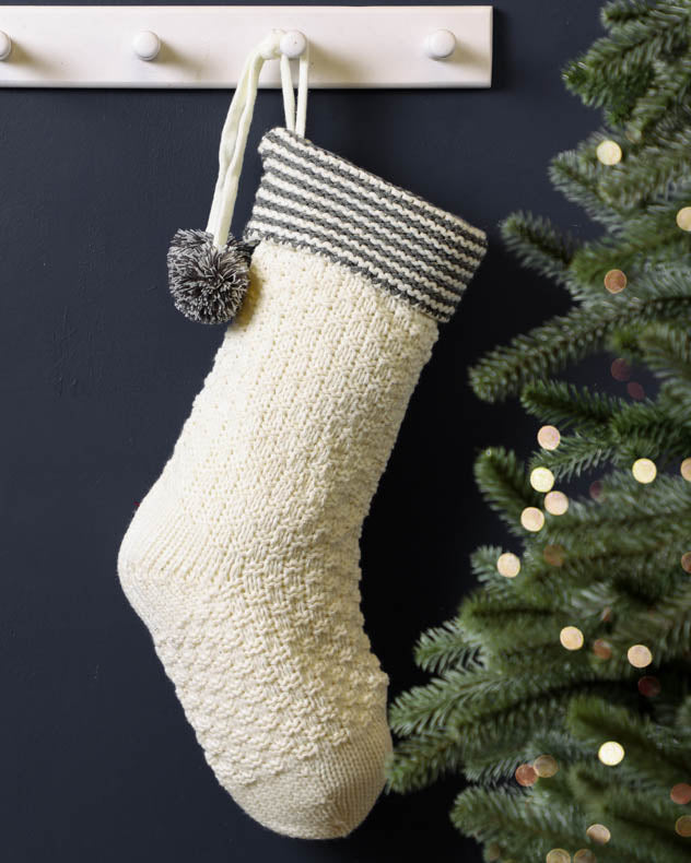 white chunky knit stocking