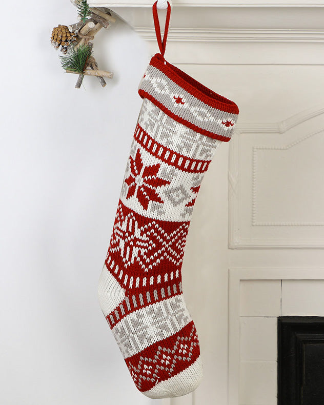 Traditional Red Fair Isle Knitted Stocking