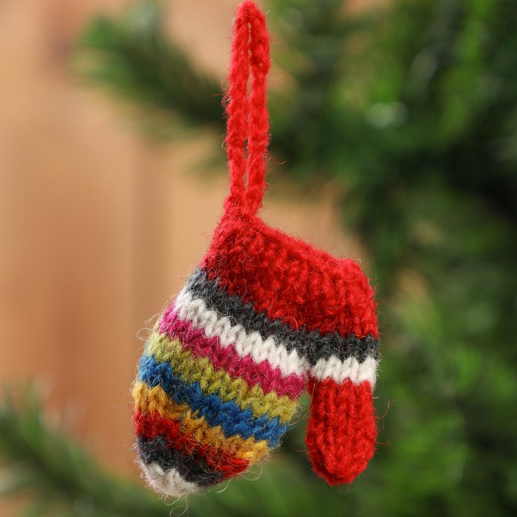 Fair Trade Knitted Mitten Christmas Decoration