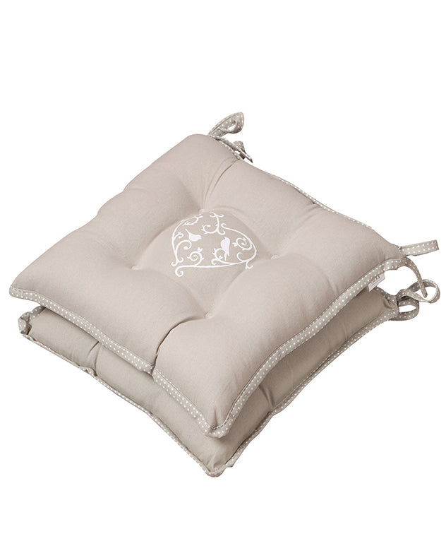 Seat Pads - Set of 2 Grey Love Birds Seat Pads