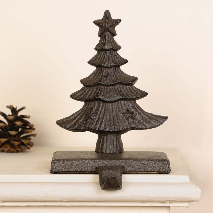 Cast Iron Antique Brown Christmas Tree Stocking Holder