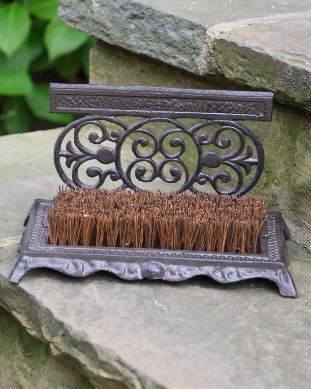 Brown Recycled Iron &amp; Coir Boot Brush &amp; Scrappers - Ornate Boot Brush &amp; Scraper