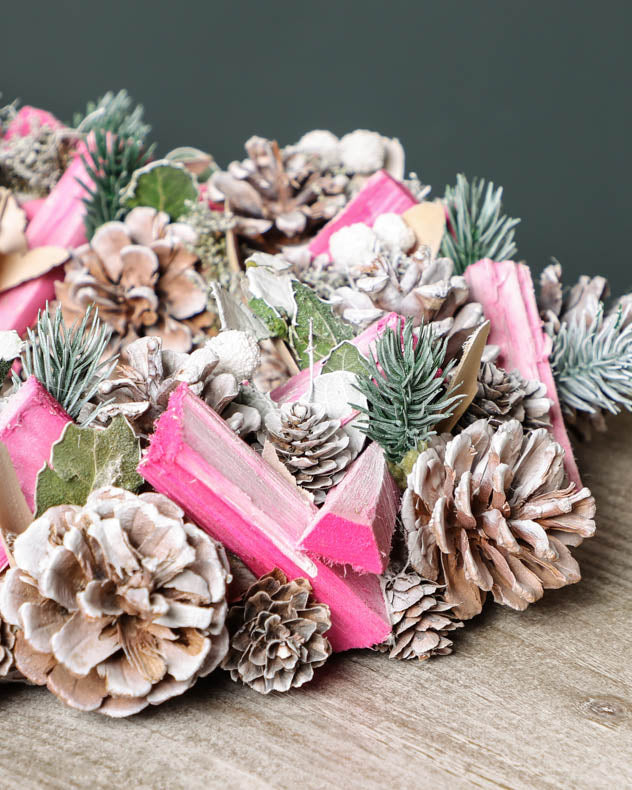 christmas pink pinecone wreath