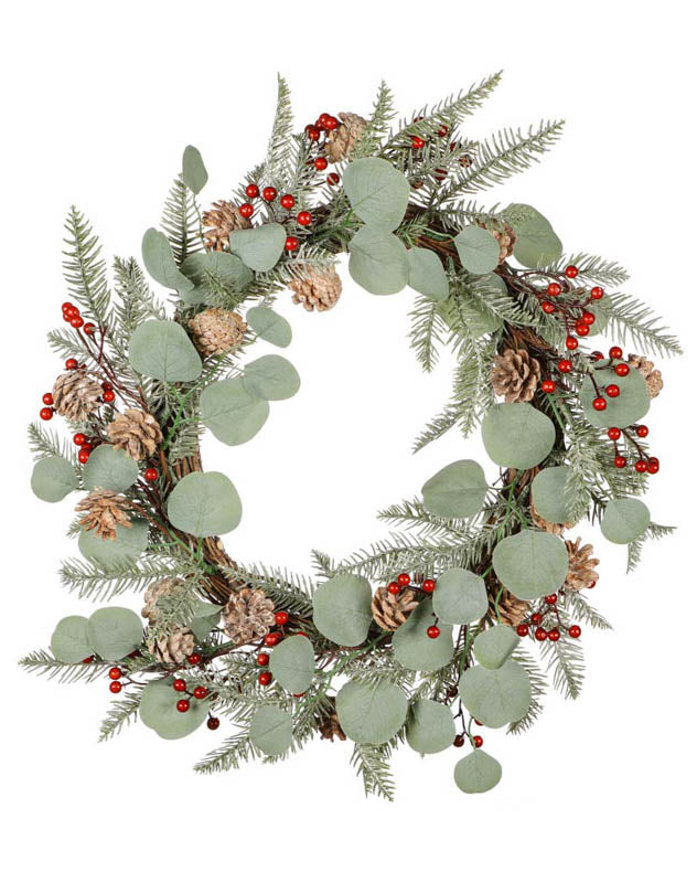 pinecone and red berry christmas wreath