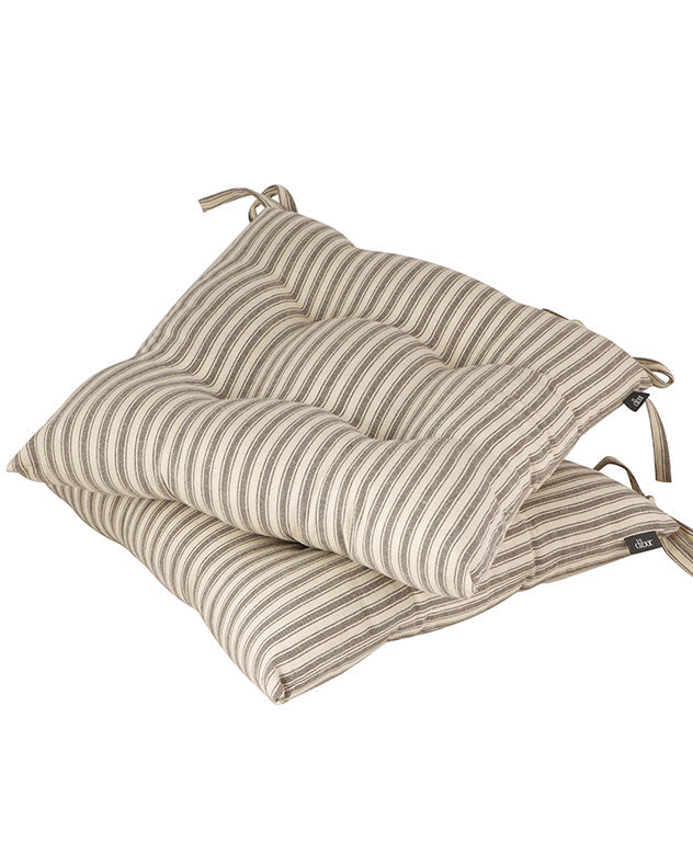 Set of 2 Grey Striped Garden Seat Pads