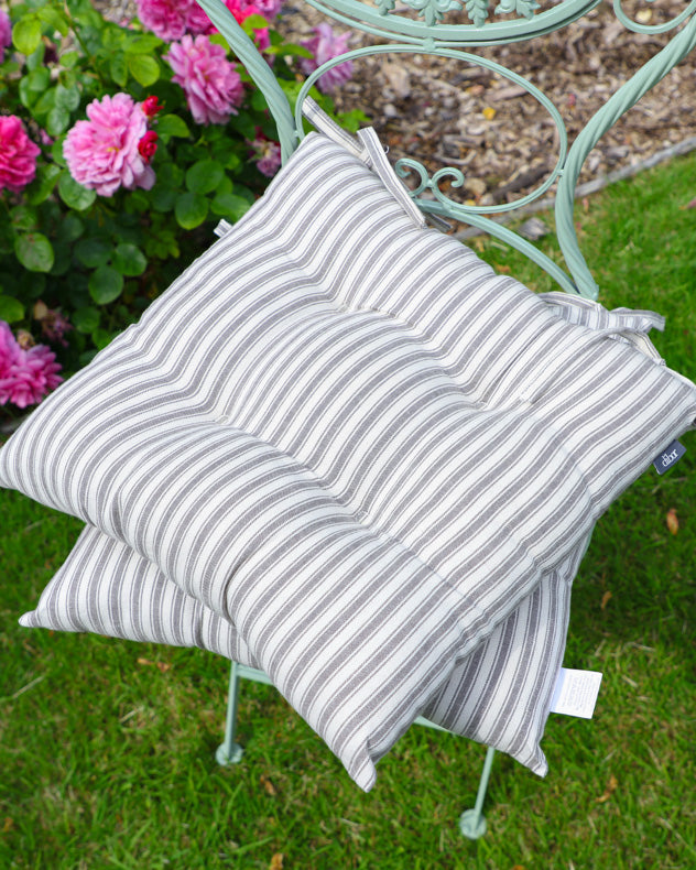 Set of 2 Grey Striped Garden Seat Pads