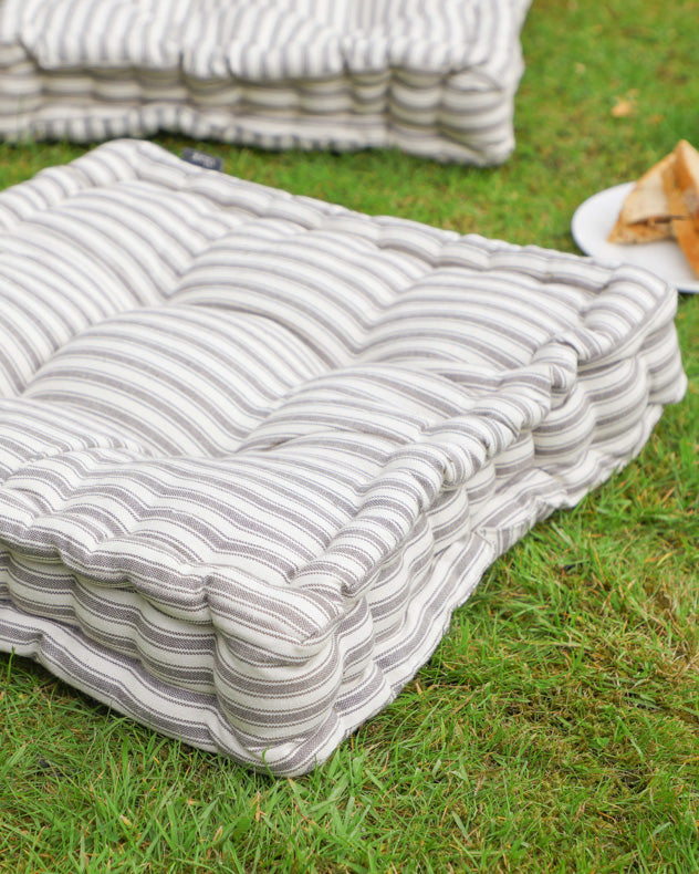 Set of 2 Grey Striped Alfresco Dining Mattress Cushions