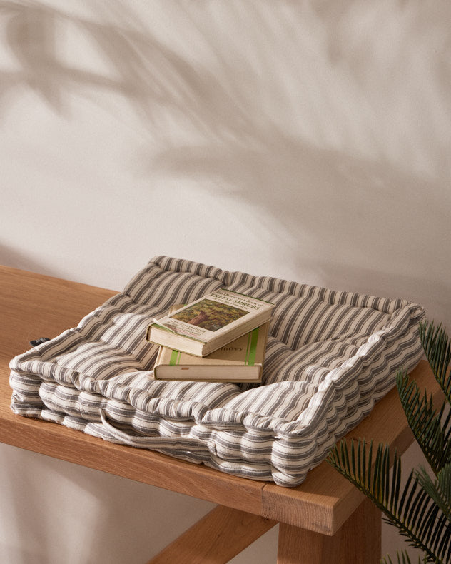 Seat Pads - Set of 2 Grey Stripe Cushion Seat Pads