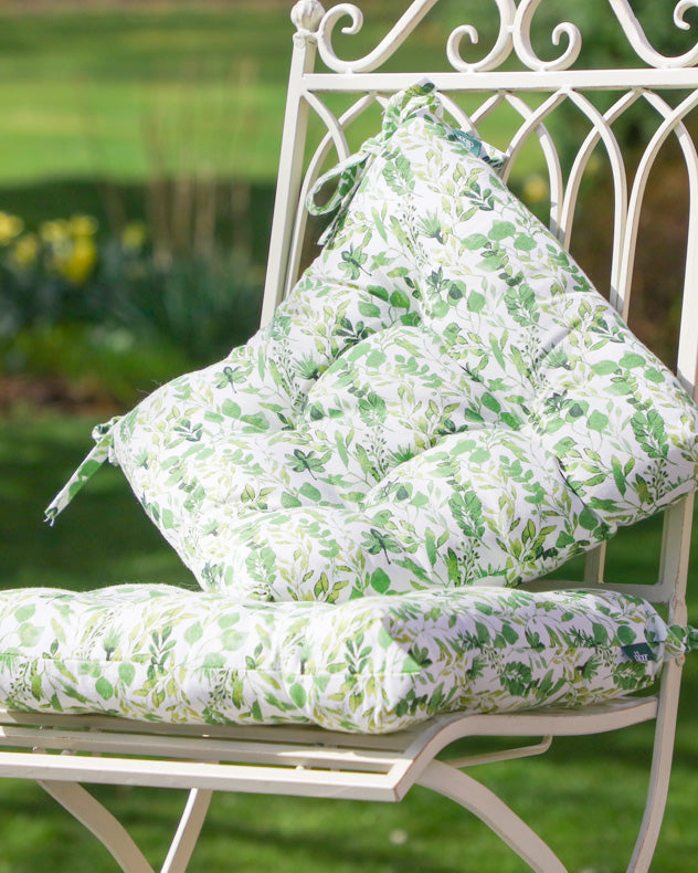 Set of 2 Botanical Print Outdoor Garden Tie-On Seat Pad Cushions