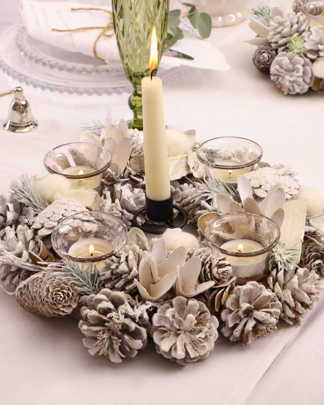 white christmas candle centrepiece