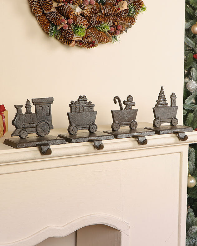 Family of 4 Train Christmas Stocking Holder Set