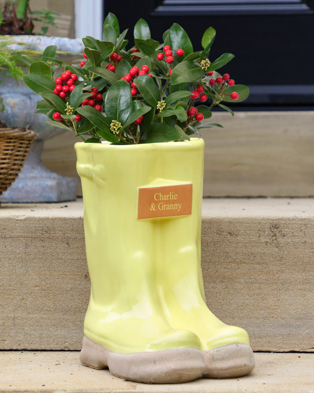 Personalised Yellow Wellington Boots Planter