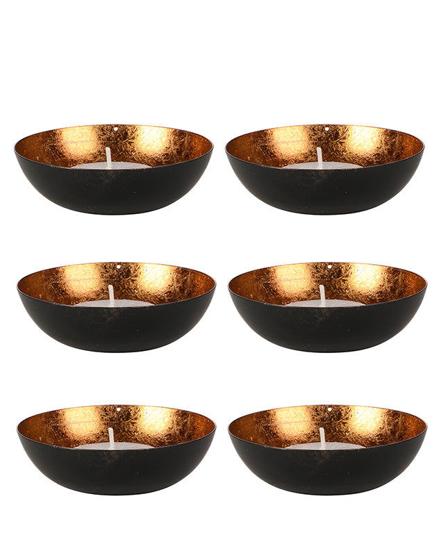 Set of 6 Black & Copper Tea Light Holder Bowls