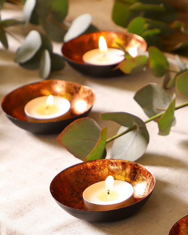 Set of 6 Black &amp; Copper Tea Light Holder Bowls