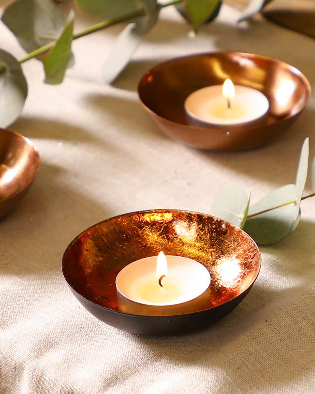 Set of 6 Black &amp; Copper Tea Light Holder Bowls