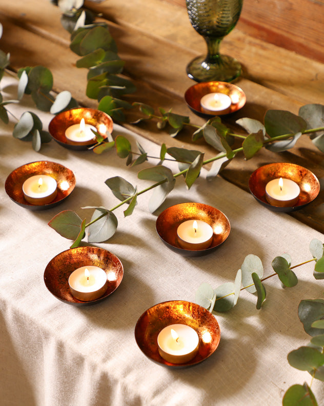 Set of 6 Black &amp; Copper Tea Light Holder Bowls