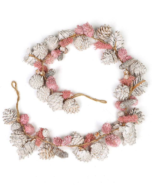 pink and white pinecone christmas garland