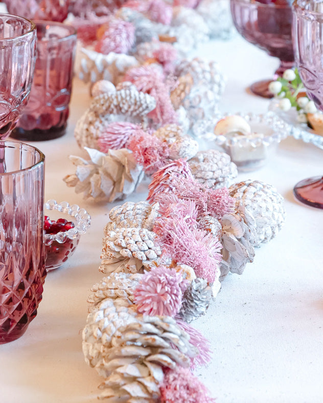pink and white pinecone christmas garland centrepiece