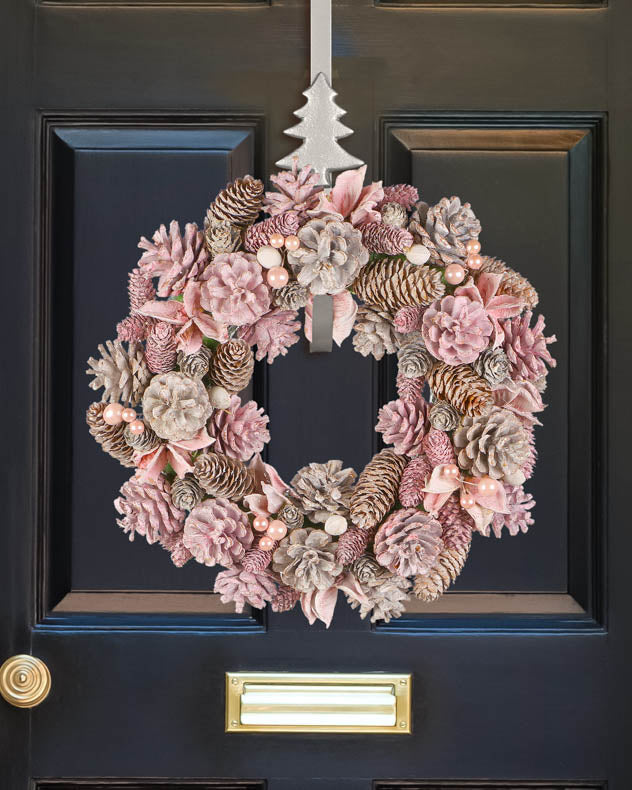 pink front door christmas wreath