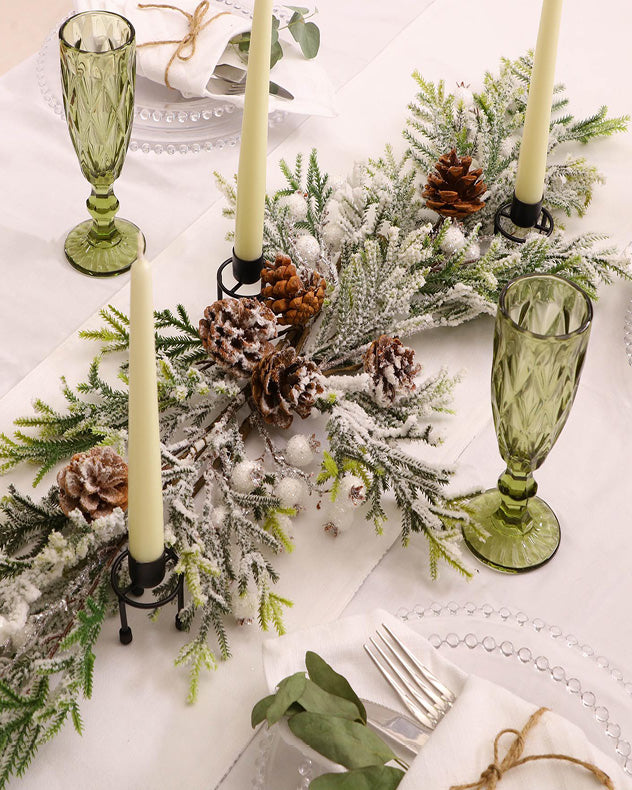 Snow Dusted Berries Frosted Christmas Table Candle Centrepiece