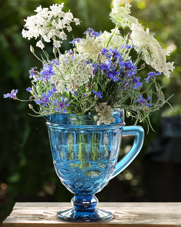 Vintage Style Sapphire Blue Glass Vase