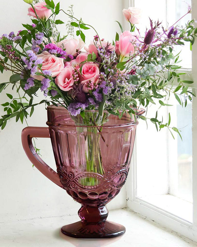 pink glass flower jug