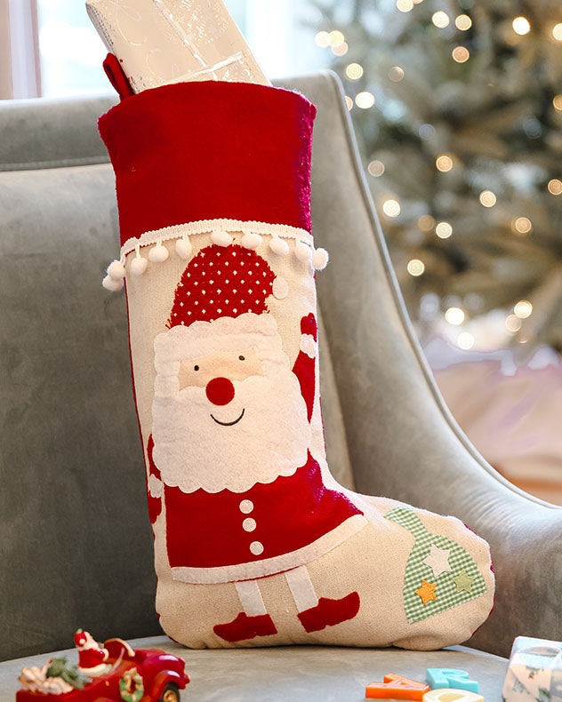 pom pom childrens christmas stocking