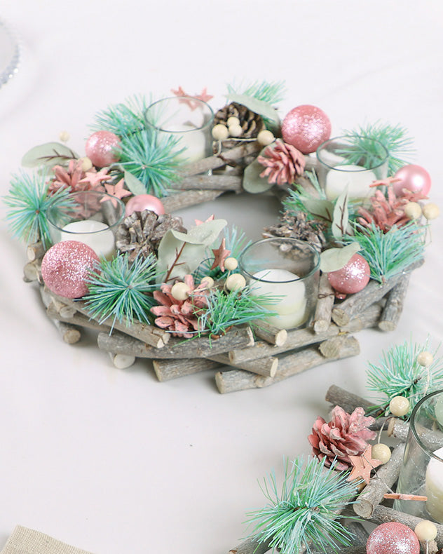 Sugar Sparkle Wreath Christmas Candle Holder