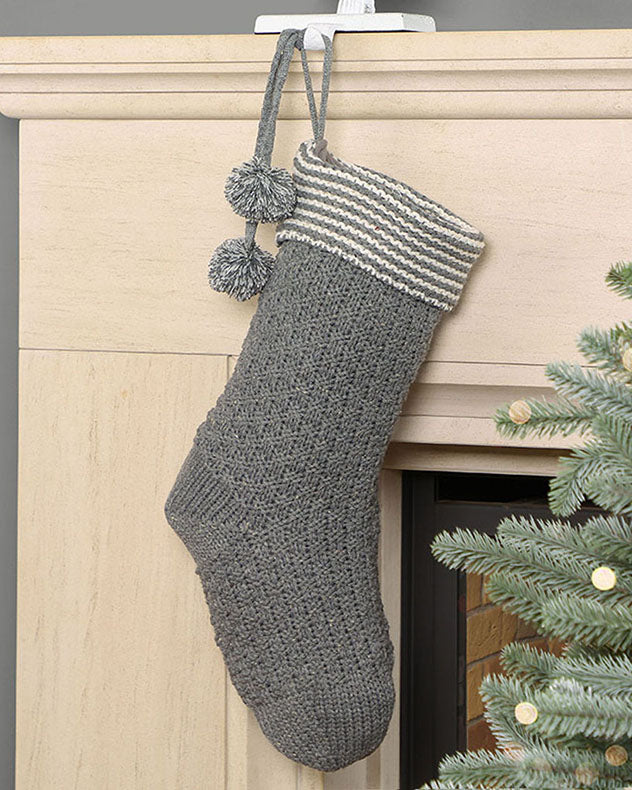 Chunky knit Grey stocking hanging on mantle