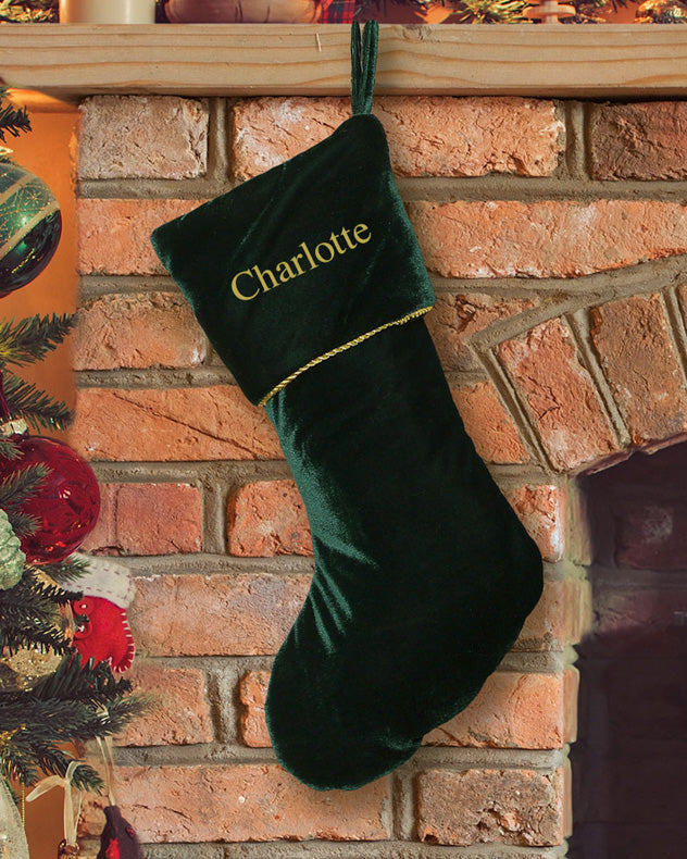 Personalised Knightsbridge Green Velvet Christmas Stocking