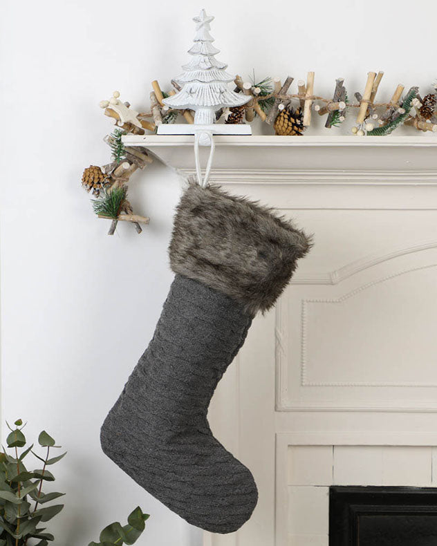 Nordic Knit Grey Christmas Stocking