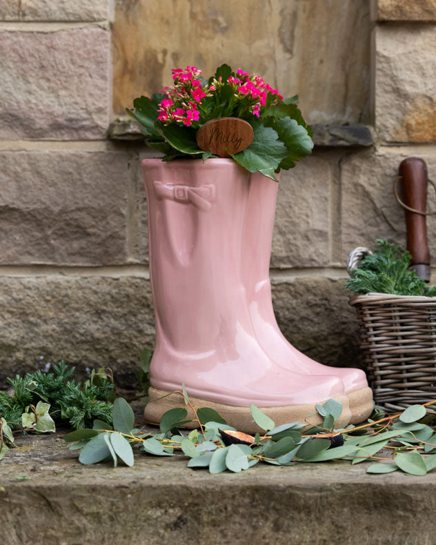 Large Pink Wellington Boots Planter