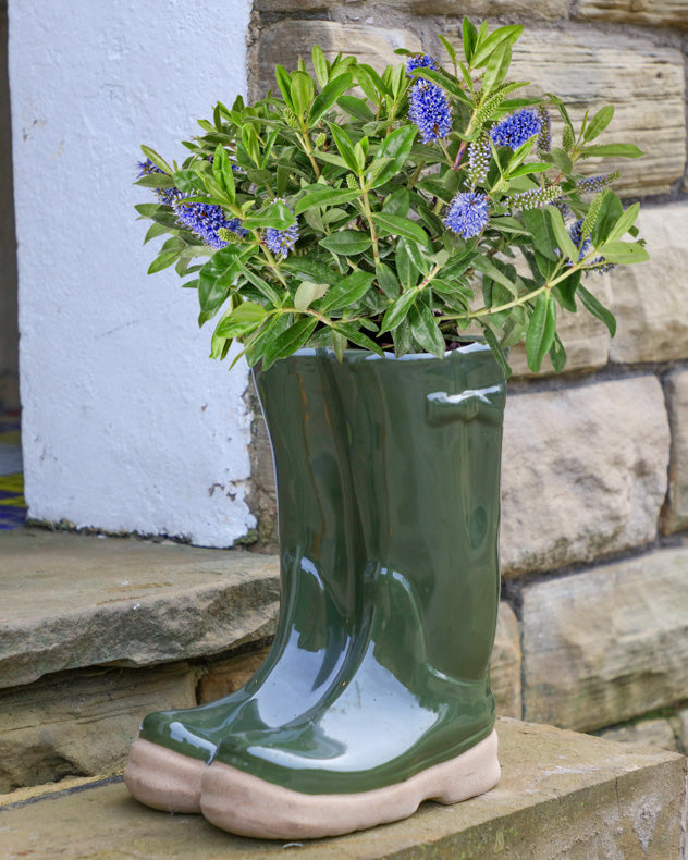 ceramic green welly boot planter