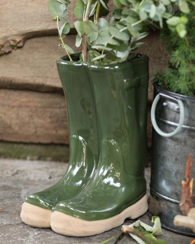 Pots & Planters Dark Green - Ceramic Welly Planter Collection