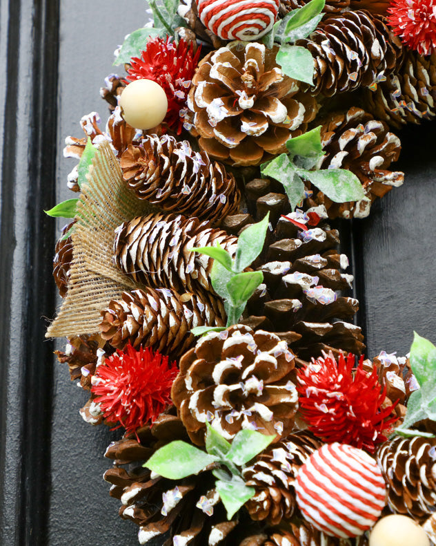 pinecone front door christmas wreath