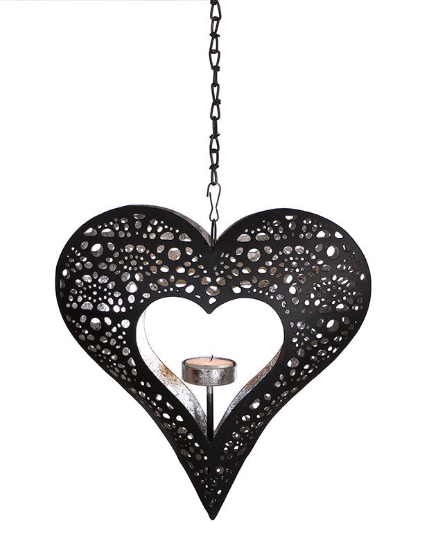 Silver Heart Hanging Garden Candle Holder
