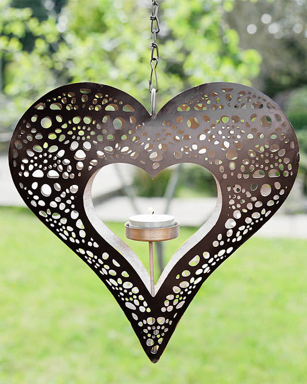 Silver Heart Hanging Garden Candle Holder