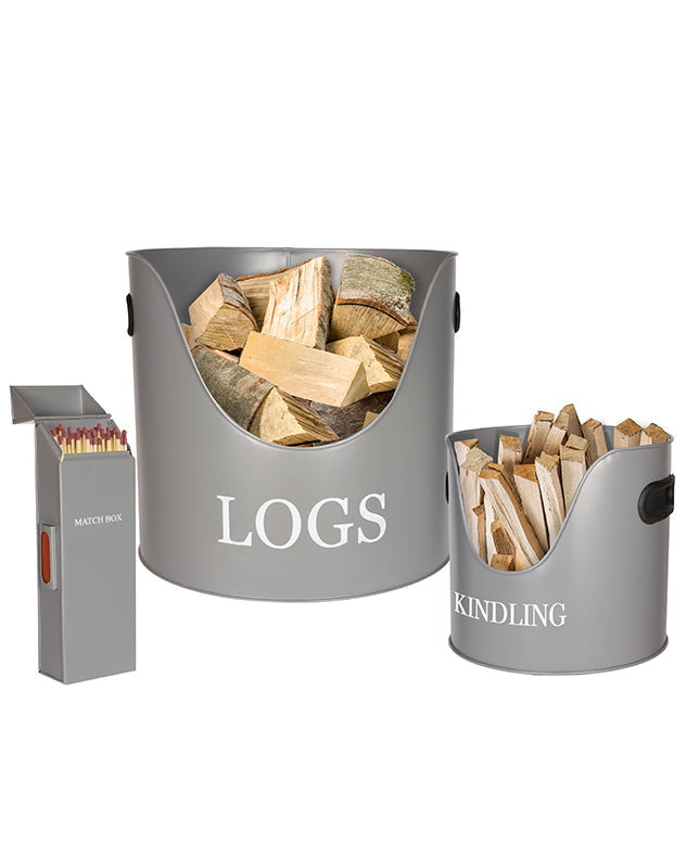 Three Piece Grey Fireside Storage Set