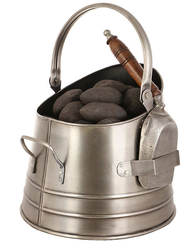 Pewter Fireside Coal Bucket and Match Holder